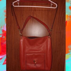 Elegant Large Leather Coach Shoulder Bag - Deep Red , Gorg Color. Excellent Cond